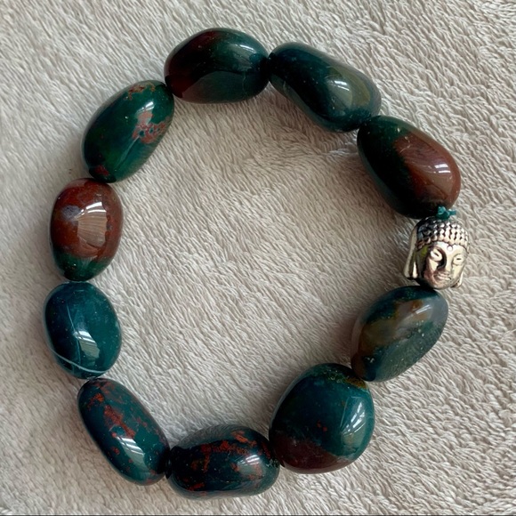 Bloodstone Bead Buddha Head Bracelet - Picture 2 of 4